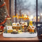 taman Christmas Village Collectible Buildings - Santa Claus Riding Sleigh with 3-Elk Warm Light Christmas Ornaments for Holiday Decorations