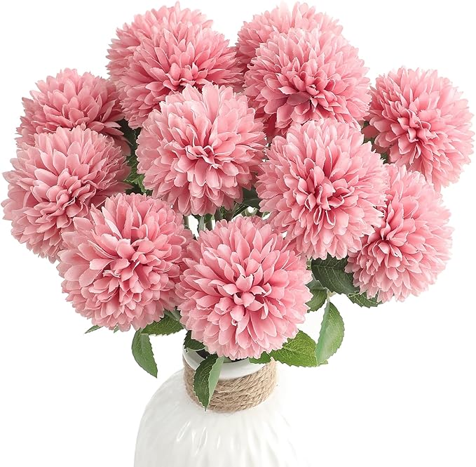 Floroom 12pcs Dusty Rose Faux Silk Mums Artificial Flowers Bulk Fake Chrysanthemums with Stems for DIY Wedding Table Centerpieces Floral Arrangements Vase Fillers Home Decorations