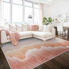 Area Rugs 8x10 for Living Room Bedroom, Modern Abstract Machine Washable Rug, Large Soft Low Pile Floor Cover with Non Slip Backing for Dining Room, Coral Pink