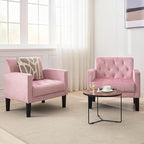 TYBOATLE Accent Chairs Set of 2, Mid Century Modern Upholstered Tufted Living Room Chair for Bedroom, Armchair Single Sofa,Reading Lounging Side Lounge Office Chair (Pink)
