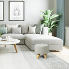 Asense Small Round Ottoman Foot Rest Stool Fabric Padded Seat Footstool Ottoman with Wooden Legs (Beige Grey,Fabric)