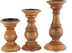 Deco 79 Mango Wood Decorative Candle Holder Turned Style Pillar Candle Stand, Set of 3 Candlestick Holder 10",8",6"H, Brown
