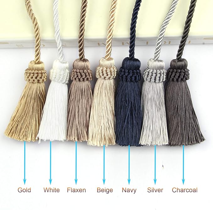 Fenghuangwu Curtain Tiebacks Handmade Decorative Curtain Holdbacks Rope with Tassel (Silver, 4P)