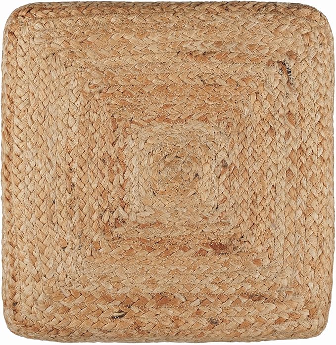 REDEARTH · Cube Pouf Foot Stool Ottoman - Jute Braided Pouffe Poof Accent Sitting Footrest for The Living Room, Bedroom, Nursery, Patio, Lounge & Other Rooms (14.5”x14.5”x16”; Natural Gray)