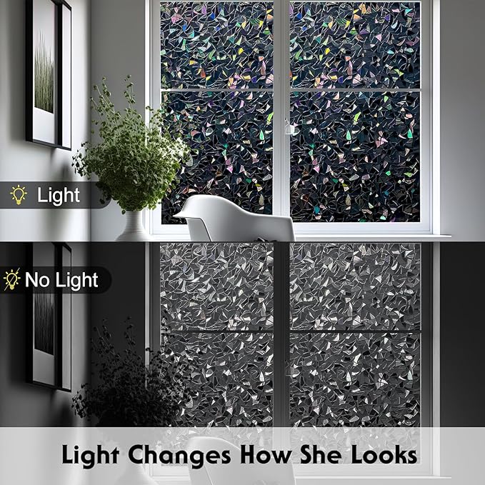 Volcanics Total-Blackout-Window-Privacy-Film, Rainbow Room Darkening Black Window Cover, Static Cling 100% Light Blocking 35.4 x 78.7 Inches