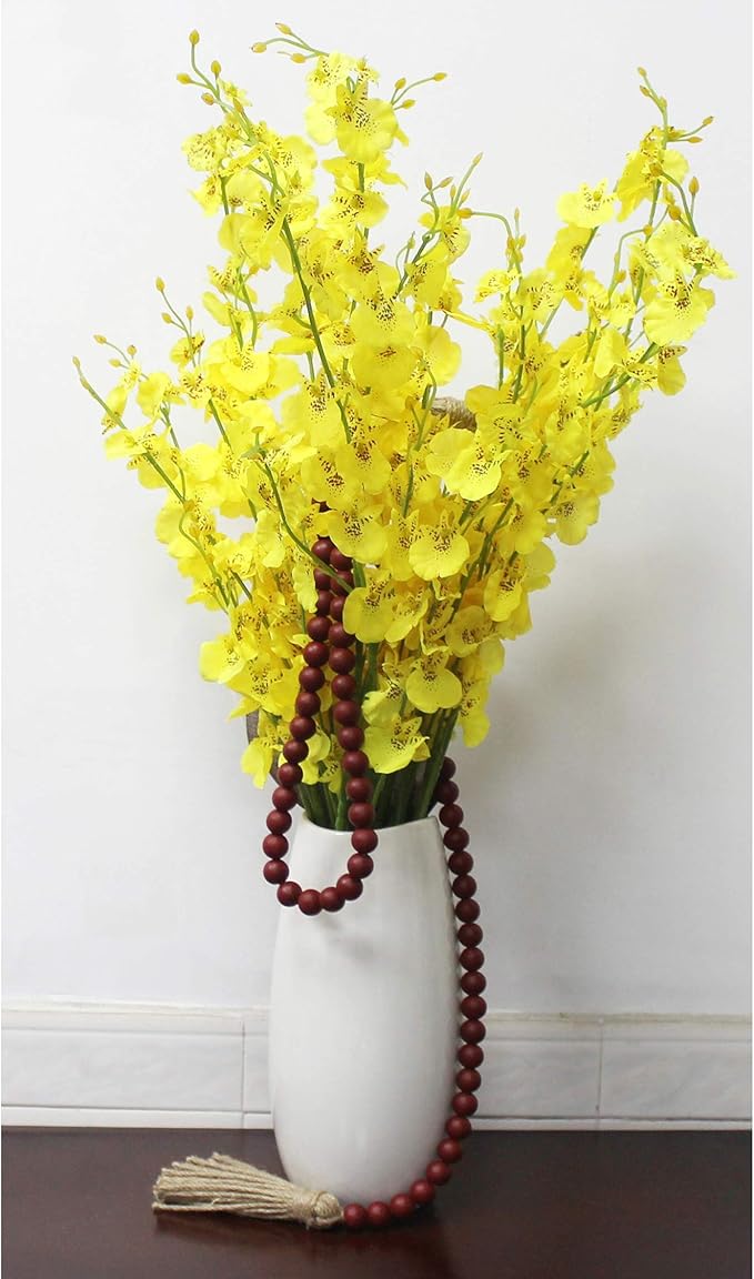 CVHOMEDECO. Wood Beads Garland with Tassels Farmhouse Rustic Wooden Prayer Bead String Wall Hanging Accent for Home Festival Decor. Burgundy