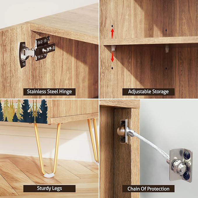 SIGNWIN Sideboard Buffet Cabinet, Kitchen Storage Cabinet with 2 Doors, Pastel Colorful Mountain Forest, Cupboard Console Table for Dining Room - 35" L x 18" W x 29" H