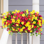 2 Bundles Artificial Flowers for Outdoors with Ground Spikes,21.65 Inch Morning Glory Eucalyptus Topiary Ball Trees, UV Resistant Faux Shrubs Fake Plants for Porch Outdoor Garden Decor (Muti-Color)