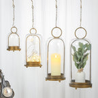 20" High Versatile Modern Metal Hurricane Lantern with Handmade Sturdy Glass Dome for Pillar Candle & Plants (Brass, 7.5"x20")