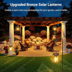 KOOPER Solar Lanterns Outdoor Waterproof, 4 Pack Upgraded Bronze Metal Hanging Solar Lights Outdoor Lanterns, Brighter Auto On/Off Outdoor Hanging Lantern for Yard Patio Pathway Porch Garden Decor