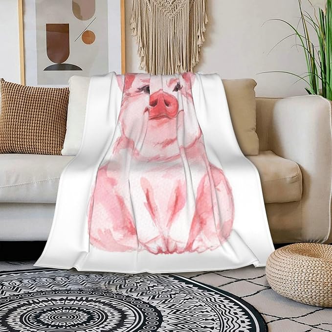 HGOD DESIGNS Lovely Pink Pig Watercolor Blanket, Super Soft Pig Throw Blanket 40"x50" Blanket for Bed Couch Chair Fall Winter Camping Living Room Office