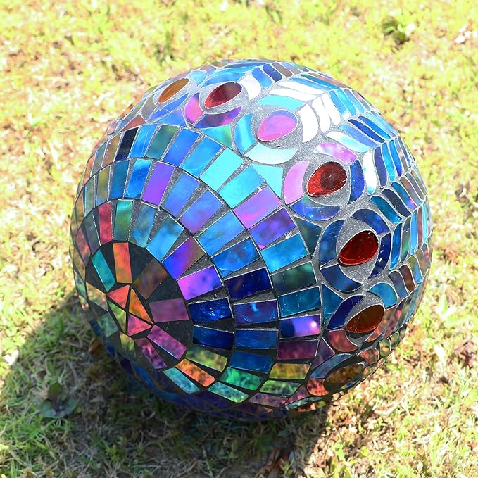 VCUTEKA Gazing Ball, Glass Mosaic Gazing Balls Sphere for Garden Lawn Outdoor Ornament Yard Decorative, 10-Inch, Purple
