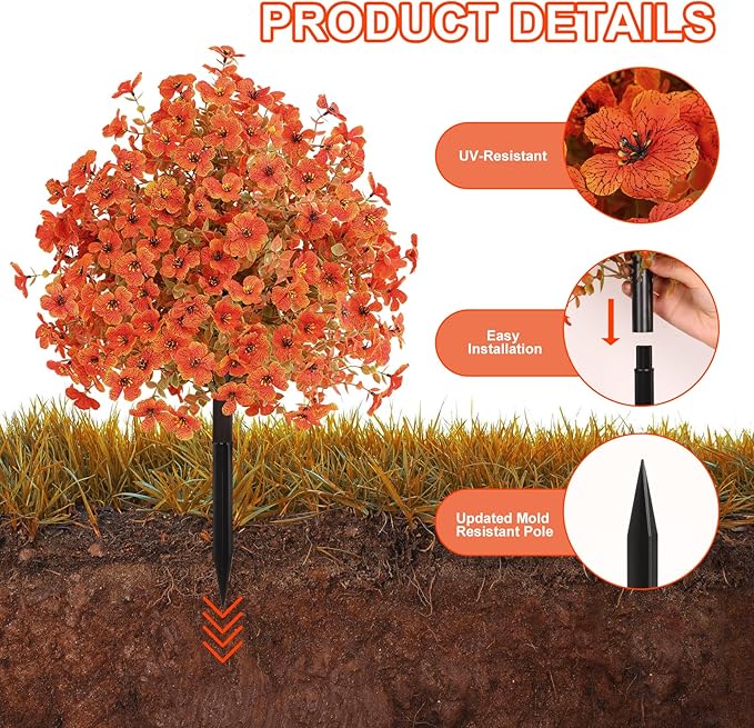 Set of 2 Artificial Fall Topiary Ball Flowers for Outdoor Decoration with Spike 20", UV Resistant Fake Autumn Floral Shrubs, Realistic Faux Bushes Plants for Garden,Yard,Porch and Patio Decor