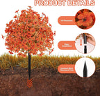 Set of 2 Artificial Fall Topiary Ball Flowers for Outdoor Decoration with Spike 20", UV Resistant Fake Autumn Floral Shrubs, Realistic Faux Bushes Plants for Garden,Yard,Porch and Patio Decor