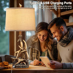 Rustic Table Lamp 27.25'' Tall Deer Antler Lamps for Living Room End Table with USB Port Western Country Lamps for Bedroom Cabin Bedside Lamps for Nightstand, Single, Bulb Not Included