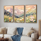 SIGNINART Vintage Floral Framed Canvas Wall Art Set, Large Mountains Nature Landscape Wall Decor, Bohemian Wildflower Forest Artwork, Pink Ridge Art Printing for Living Room Bedroom Office 16"x24"x3