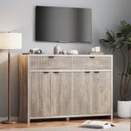 Fluted Sideboard Buffet Cabinet with Storage Drawers, 55" Large Accent Storage Cabinet with Doors and Adjustable Shelf, Modern Farmhouse Credenza for Entryway, Kitchen, Living Room - Gray