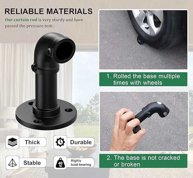 Curtain Rods for Windows 66 to 120, Black Adjustable Curtain Rod, Wrap Around Blackout Curtain Rod, Heavy Duty Industrial Curtain Rods, 1 Inch Outdoor/Indoor Drapery Rods 66-120"