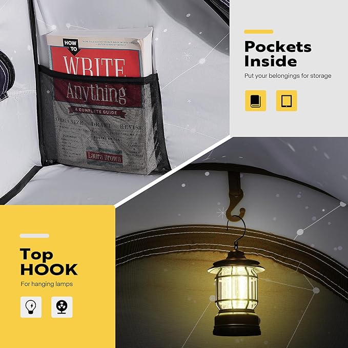 VIVOHOME Pop-Up Bed Tent Twin Size, Privacy Bed Canopy with 4 Doors and Mosquito Mesh, Breathable Sleeping Tent with Dark Starry Constellation Pattern for Kids and Adults