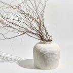 LB2 Large White Ceramic Vase, 11" Tall Zen Style Rustic vase, Terra Cotta Pitcher Vase, Distressed Farmhouse Decor, Pottery Decorative Flower for Home Decor (H 11" X 11")