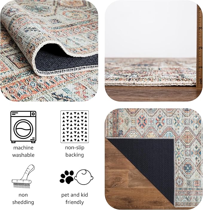 Keen Home Design 6x9 Rug - Machine Washable Area Rug with Non-Slip Backing, Ideal for Living Room, Dining Room, Bedroom - Vintage, Easy Clean, Durable, Low Pile Rug - (6' x 9')
