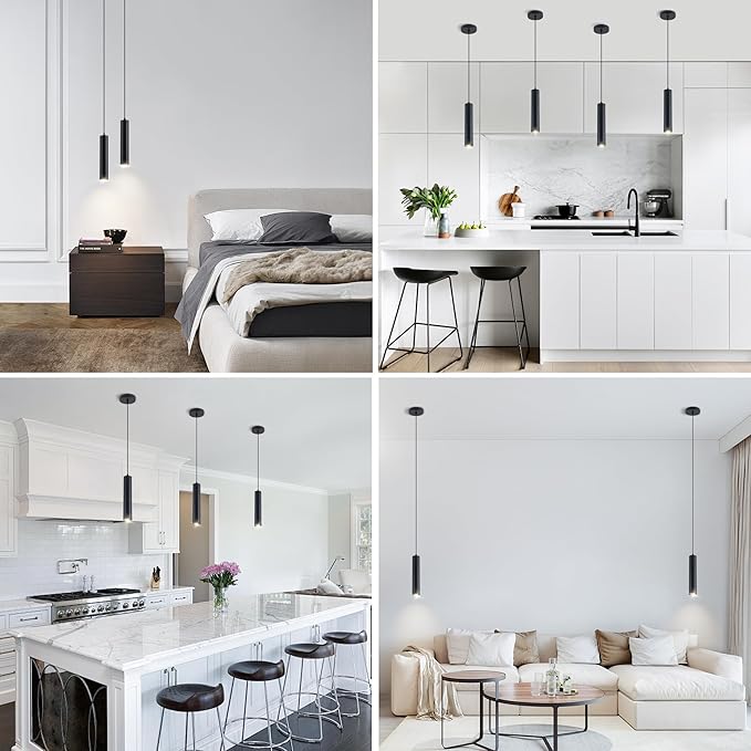 Zoomable LED Pendant Lights Modern Ceiling Hanging Spotlight Pendant Lighting,5CCT/2700K-5000K,Zoomable 15°-60°,Unique Pendant Lighting for Kitchen Island Bar,12W,Black(1Pack)