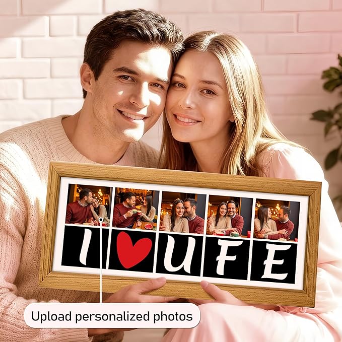 Gifts for Him/Her - Personalized Photo Frame with Love Design, Wall Mount or Tabletop Display, Romantic Gifts for Boyfriend Girlfriend Anniversary Birthday Valentine's