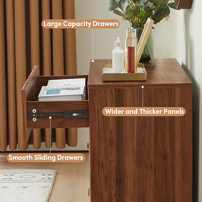 Fluted Dresser for Bedroom with 3 Drawers, 31.5" Wide Modern Chest of Drawers with Metal Handle, Large Storage Dresser, Wood Closet Clothes Storage Organizer for Nursery Living Room, Hallway, Walnut