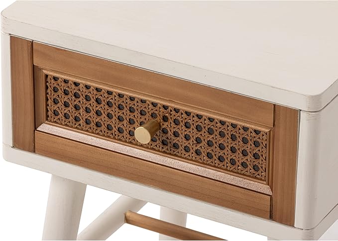 COZAYH Fully-Assembled Modern Farmhouse Clean-Lined Nightstand, End Table with 1 Drawer,Distressed White