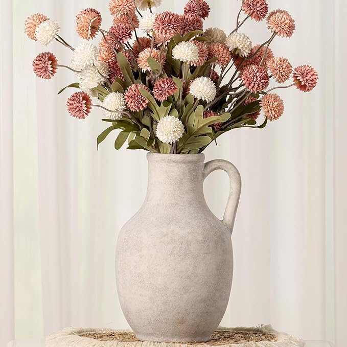 Ceramic Flower Vase Home Decor - 10 Inch Large White Rustic Table Flowers Vases Living Room Bedroom Plant Decorations Farmhouse Vintage for Kitchen Shelf Office Coffee Dining Desk House Women