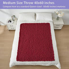 Bigacogo Chunky Knit Throw Blanket for Couch, 40x60 inches, 100% Hand Knitted with Thick Jumbo Chenille Yarn, Cozy Soft Large Rope Knot Cable Crochet Blankets for Sofa Bed Living Room, Red