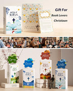 Bible Blessings Winter Flower Vase - Modern Ceramic Book-Shaped Vase for Flowers - Christian Desk Decor for Prayer Room, Dining Table, Coffee Table, Entryway, Religious Gifts (Sky Blue Winter, XL)