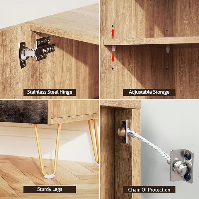 SIGNWIN Sideboard Buffet Cabinet, Kitchen Storage Cabinet with 2 Doors, Brown Pastel Watercolor Landscape, Cupboard Console Table for Dining Room - 35" L x 18" W x 29" H