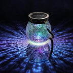 Cooo 4 Pack Solar Lantern Outdoor Waterproof Iridescent Crackle Glass with 215% Larger Solar Panel, Stainless Steel Lid – Rainbow Glass Hanging Light with Cool White LED for Garden Patio Table