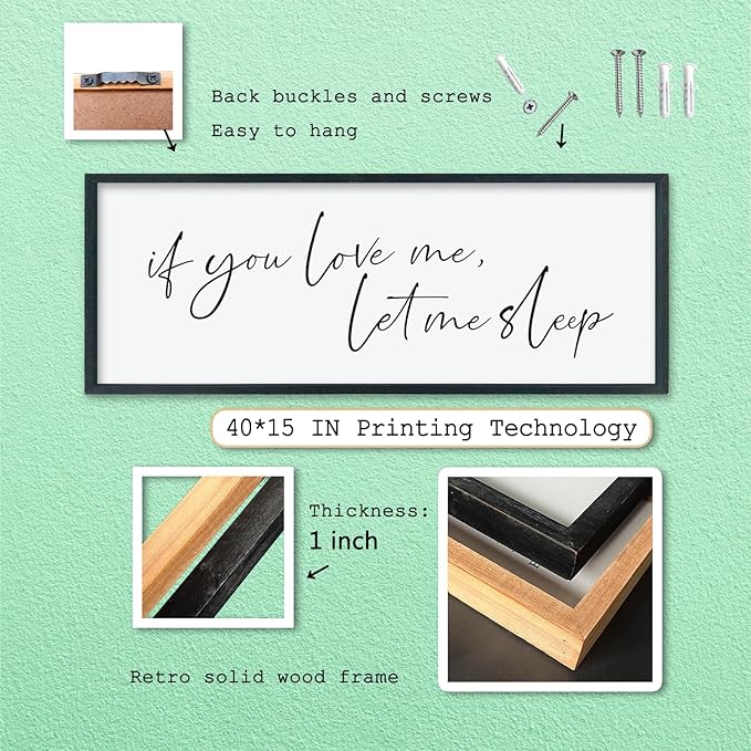 LuZhiQiang If You Love Me Let Me Sleep Wall Decor Art 40"×15" Bedroom Above Bed Sign Large Wood Framed Wall Hanging (Black)