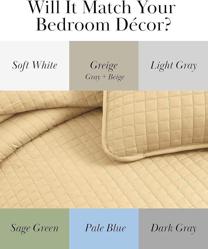 Southshore Fine Living, Inc. Twin Quilt Bedding Set, Soft Brushed Microfiber Coverlet, Stain & Pet Hair Resistant Bedding, Twin/Twin XL Quilt Bedspread Set with Matching Pillow Sham, Gold