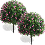 Yunlly Set of 2 Artificial Boxwood Topiary Ball Tree Fake Bushes Shrubs Outdoor Faux Plant with Ground Spike Flowers UV Resistance Greenery for Front Porch Garden Patio Indoor(Pink,27x18inch)