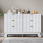 Fluted 6 Drawer Dresser, 47.2" Wide Modern Boho Chest of Drawers, Wooden Storage Dresser TV Stand for Bedroom, Living Room, Closet, Hallway, Curved Profile Design