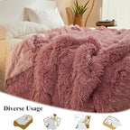 XeGe Plush Faux Fur Throw, Dusty Pink Luxurious 50x60 Shaggy Furry Blanket, Fluffy Microfiber Velvet Couch Throw, Ultra Soft Warm Fuzzy Lap Blanket for Sofa Bed Chair Car Office, Dusty Pink