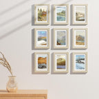 Vittanly 5x7 Picture Frames Set of 9, Shatter Resistant Plexiglass, Display 4x6 Pictures with Mat or 5x7 without Mat, Photo Frames for Wall or Tabletop, Engineered Wood, Cornsilk