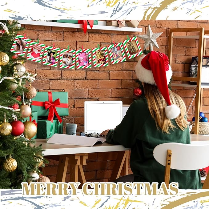 Janlaugh 100 Pcs Christmas Paper Photo Frames 4x6 Red and Green Paper Picture Frame with 100 Clip 10 String Kit DIY Hanging Cardboard Photo Holder Christmas Wall Decor Wedding Home