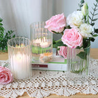 12Pcs Glass Cylinder vases for Centerpieces, 6 Inches Clear Ribbed Bud Vases for Wedding Decorations,Floral Vase Bulk Flower vases,Tall Glass Hurricane Candle Holder for Table Shelf, Party(Ribbed)