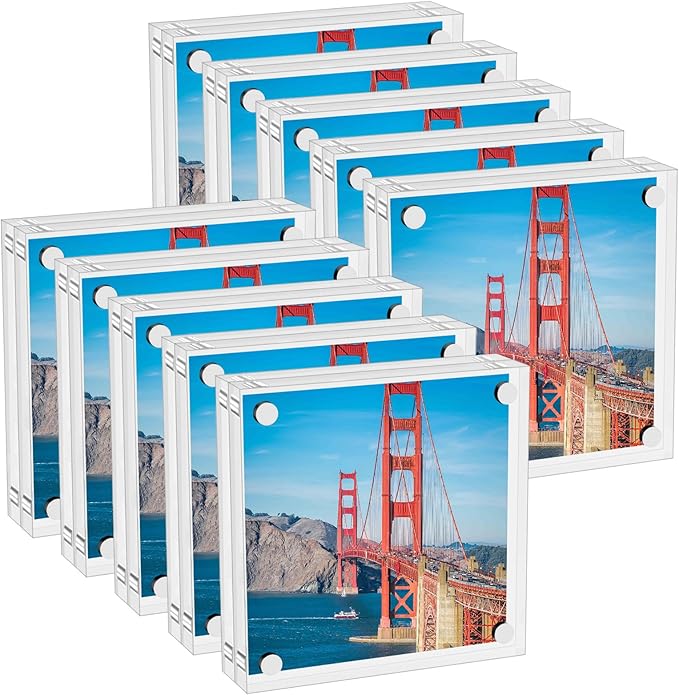 Mini Picture Frame 3x3 inch Acrylic Magnetic Photo Card Frame 20mm Thick Double SidedDesktop Display Frames for Cards Photos Office Home Decor 10 PCS