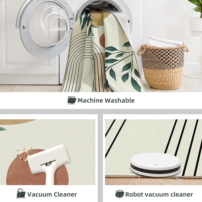 Indoor Outdoor Area Rug, Mid Century Sun Outdoor Patio Rug,Washable Abstract Art Leaves Eucalyptus Runway Rugs Non-Slip Carpet for Camping, Bedroom, Deck(8x10)