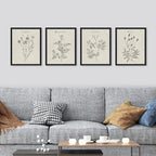 SIGNWIN Framed Vintage Wildflower Wall Art, Set of 4 Plant Collage Drawing Wall Decor Prints, Nature Wilderness Wall D¨¦cor for Living Room, Bedroom - 12"x16" Black