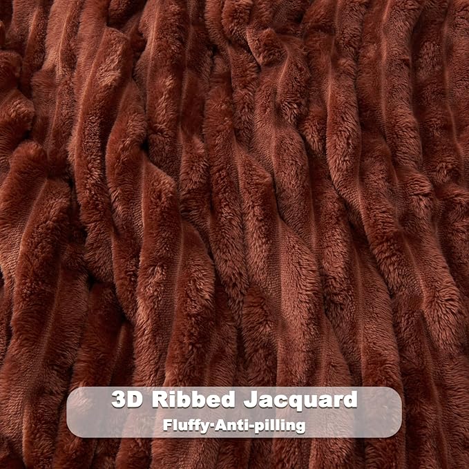 NEWCOSPLAY Super Soft King Blanket Coffee Premium Silky Flannel Fleece 3D Ribbed Jacquard Lightweight Bed Blanket All Season Use (Coffee Ribbed, King(90"x110"))