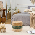 Wimarsbon 18'' Ottoman Pouf, Natural Braided Poof, Rustic Handweave Lounge Pouffe, Boho Footrest Stool for Bedroom, Accent Table for Living Room (18inch Natural Cattail + Green Corn Husk)