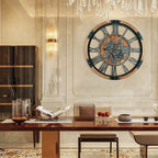 30 Inch Moving Gear Wall Clock, Oversized Wall Clocks, Clock Living Room Decor, Solid Wood Frame, Battery Operated, Large Wall Clock with Steampunk Industrial for Fireplace(Brown)