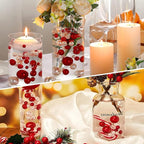 100PCS Red White Faux Pearls Beads for Centerpiece Vases, Vase Filler Faux Pearls, No Holes Filler Beads for Party Anniversary Birthday Wedding Table Decor, 14/20/30mm