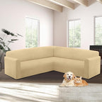 HDCAXKJ Sectional Couch Cover L Shape Stretch Sofa Covers Washable Jacquard Corner Couch Slipcover Non Slip Sectional Slip Cover U Shaped Furniture Protector for Pets Dogs (Beige, Medium)